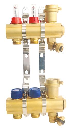 Collecteur laiton brut pre-monte plancher chauffant basse temperature - entrées F26/34 - 2 départs 3/4EK